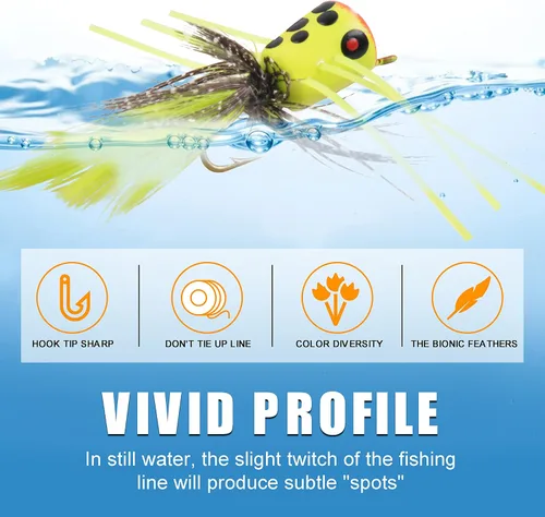 Miniatura 2 de Kit de señuelos para pesca con mosca, moscas para pesca con mosca seca, moscas de pesca con mosca superior, panfish Bluegill Popper Bait Bug
