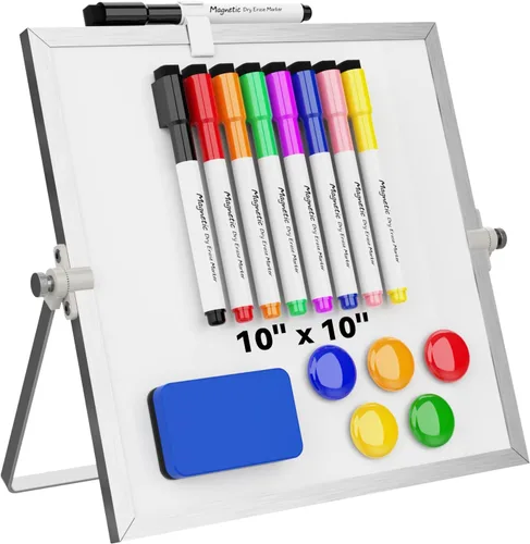 Miniatura 7 de Pizarra Blanca de Borrado en Seco, Pizarra Blanca Magnética de Escritorio Cazeyoo de 16 x 12 pulgadas con Soporte, 10 Marcadores, 4 Imanes y 1