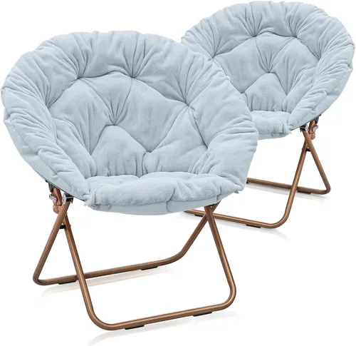 Miniatura 19 de MoNiBloom Silla redonda plegable de piel sintética para dormitorio, sala de estar, dormitorio, marco de metal plegable, de gran tamaño, cómoda