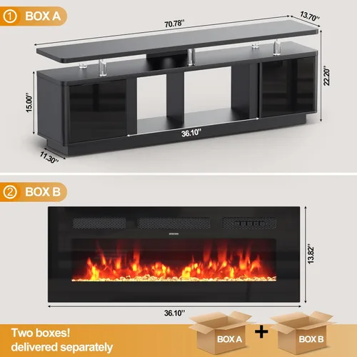 Miniatura 3 de oneinmil 70" Fireplace TV Stand for Living Room, Electric Fireplace Entertainment Center with Dual LED Lights & Storage Cabinets, Fits TVs up to