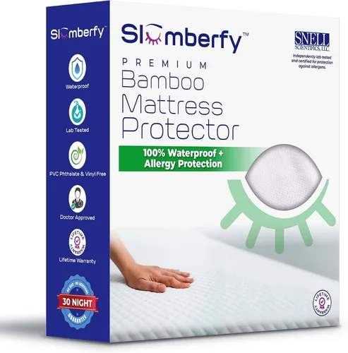 Miniatura 8 de Protector de colchón impermeable de Slumberfy Protector de colchón hipoalergénico de bambú Tela de jacquard natural + transpirable Funda