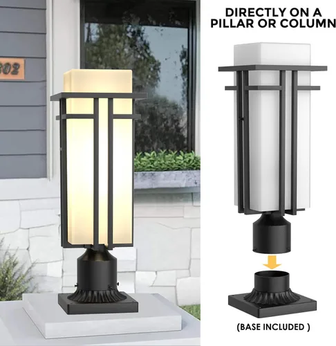 Miniatura 7 de Lámpara de poste al aire libre – Postes de lámpara de aluminio iluminación al aire libre, linterna de poste de luz al aire libre con base de montaje