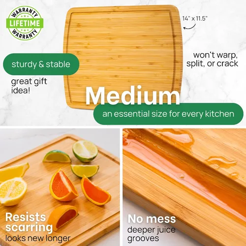 Miniatura 3 de GREENER CHEF Tabla de Cortar de Bambú de 15 Pulgadas con Reemplazos de por Vida - Tabla de Cortar de Madera Mediana para Cocina, Bloque