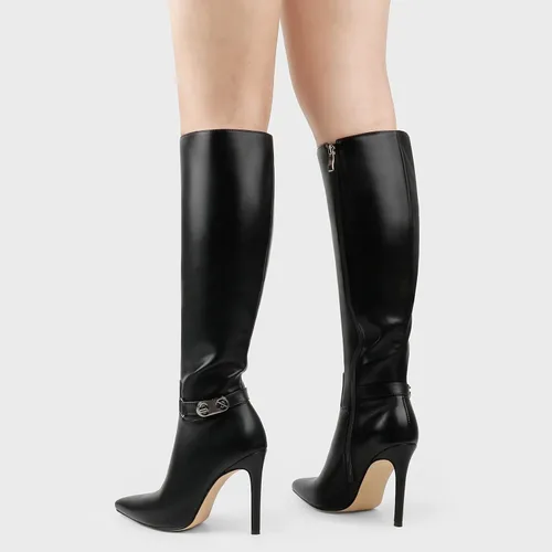 Miniatura 3 de COLETER Botas altas hasta la rodilla para mujer, con punta puntiaguda, hebilla de aguja, botas de vestir con cremallera