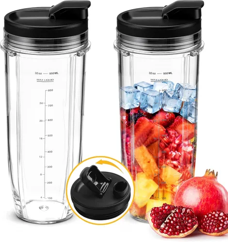 Miniatura 9 de 2 vasos de repuesto para licuadora de 16 onzas para Ninja, vaso de licuadora de una sola porción con 4 tapas de sellado para BL660 BL663 L740 BL770