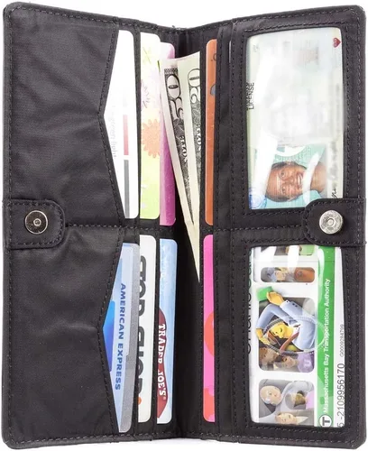 Miniatura 2 de Big Skinny Billetera ejecutiva de piel para mujer con pliegue doble, porta hasta 40 tarjetas