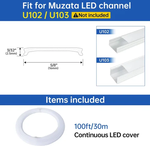 Miniatura 3 de Muzata 30M/100FT de cubierta LED de plástico sin costuras blanca lechosa anti-UV continua para el canal Muzata U102 U103 LC22 WW 30M de longitud