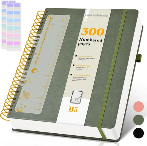 Miniatura 16 de Cuaderno de espiral A4 de 8.5 x 11 pulgadas, 256 páginas numeradas, de tapa dura, de cuero, para mujeres y hombres, cuadernos grandes rayados