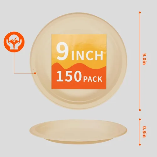 Miniatura 2 de Platos de papel compostables de 9 pulgadas, 100% biodegradables, resistentes y ecológicos, platos desechables para camping, fiestas, bodas, barbacoa
