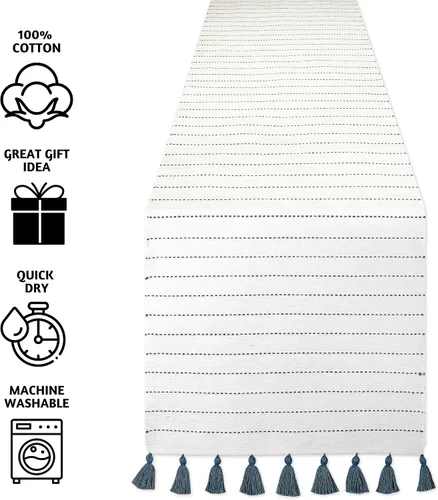 Miniatura 2 de Folkulture Camino de mesa con borlas de 108 pulgadas de largo para mesa de comedor o decoración estilo granja, camino de mesa rústico para tocador