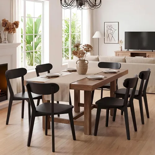 Miniatura 9 de HNY Farmhouse Solid Wood Dining Chairs Set of 2, Mid Century Modern Armless Kitchen & Dining Room Chairs with Curved Back, 300 LBS Capacity, Black