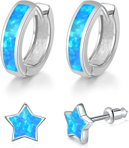 Miniatura 64 de CiNily Aretes Huggie de ópalo con bisagras, chapados en oro, hipoalergénicos, pequeños aretes de aro para mujeres, adolescentes, niñas, hombres