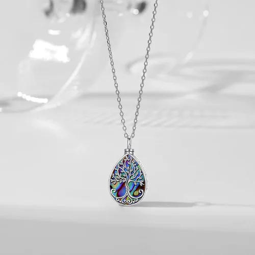 Miniatura 62 de Collar con colgante de urna de cenizas de cremación y árbol de la vida para mujer, plata de ley US1