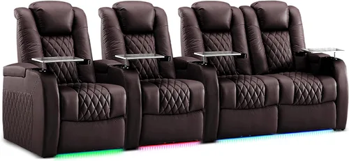 Miniatura 43 de Weilianda Asientos de Cine en Casa de Cuero de Grano Superior Silla Reclinable con Reposacabezas Eléctrico y Reclinación Asientos de Película Sofá