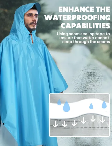 Miniatura 47 de ANYOO Poncho de lluvia con capucha para adultos, impermeable, ligero, para hombres y mujeres, chaqueta de lluvia reutilizable para emergencias al