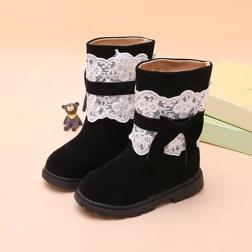 Miniatura 6 de Baby Girls Snow Boots Kids Booties Non-Slip Princess Shoes Toddler Winter Warm Prewalker Lace Bow Shoes Fleece Footwear