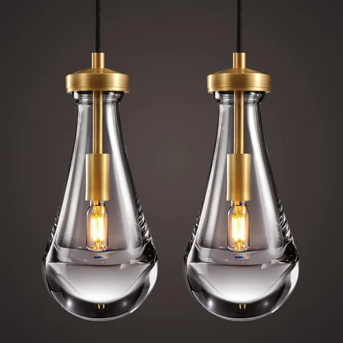 Miniatura 13 de Juego de luces colgantes Joyunleo en forma de gota de lluvia de 3 piezas, juego de 3 luces colgantes para isla de cocina, luces colgantes de vidrio