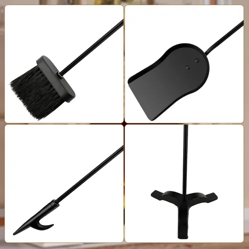 Miniatura 4 de Juego de herramientas para chimenea de 4 piezas, juego de herramientas de hierro fundido resistente para interiores y exteriores, incluye póquer