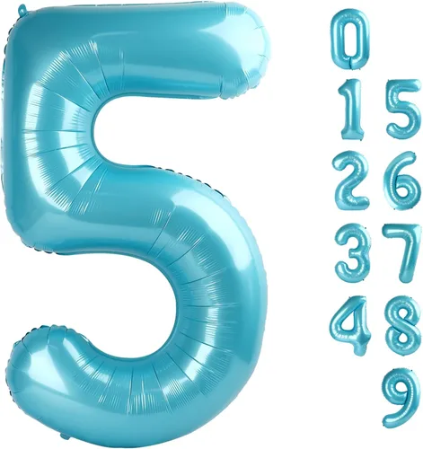 Miniatura 158 de Globos de números de 5 globos de 40 pulgadas, decoraciones de cumpleaños azules para niños y niñas, globos de números azul marino grandes