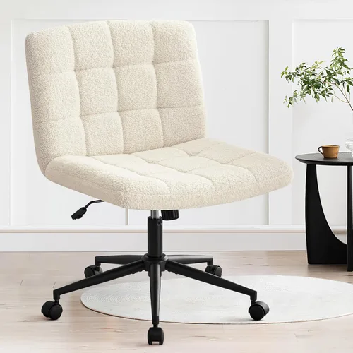 Miniatura 12 de Furniliving Silla de escritorio de oficina en casa con ruedas, silla ancha con patas cruzadas, silla ajustable de altura sin brazos con respaldo