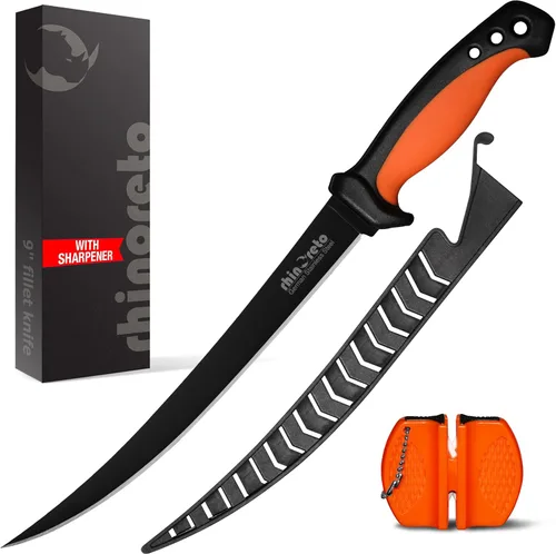 Miniatura 11 de Rhinoreto Cuchillo de filete para pescado, hoja de acero inoxidable alemán flexible y súper afilada de 5-9 pulgadas, cuchillos profesionales