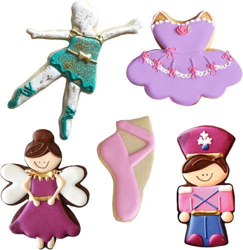 Miniatura 4 de Ann Clark - Juego de cortador de galletas de ballet cascanueces de 5 piezas, fabricado en Estados Unidos, cascanueces, hada de ciruela, bailarina
