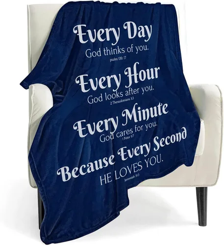 QETXVI Manta con versículo bíblico con pensamientos y oraciones inspiradoras, manta religiosa, suave, ligera, acogedora, de felpa, cálida para Azul