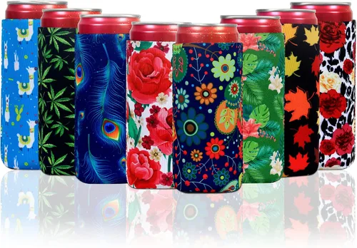 Miniatura 9 de 8 fundas delgadas para enfriar latas de 12 onzas para cerveza delgada y soda dura, soporte para enfriar latas altas y delgadas de neopreno colorido