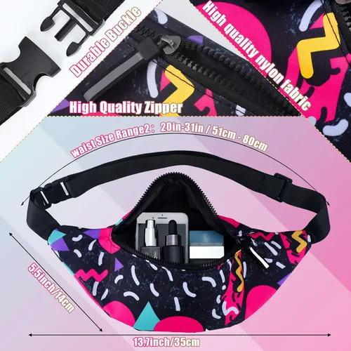 Miniatura 3 de Sotiff Riñonera de 2 piezas de los años 80 y 90 para mujeres y hombres, traje de los años 90, sombrero de cintura ajustable, bolsa retro