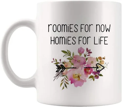 Fonhark - Bonita taza de Roommate, Roomies for Now Homies for Life, taza de café novedosa de 11 onzas, color blanco