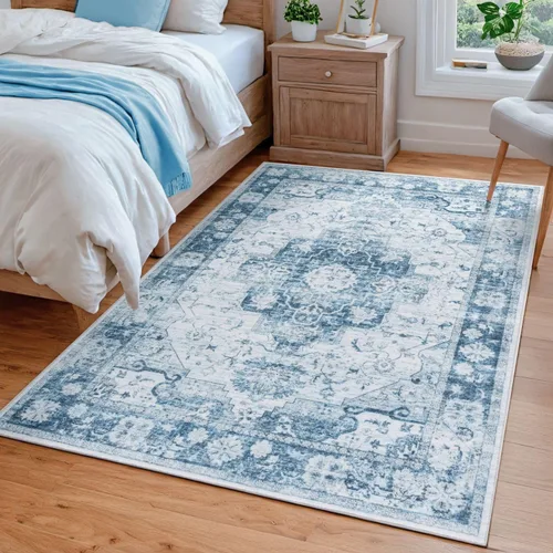 Miniatura 245 de Syalife 4x6 Alfombra Lavable para Área, Ultra Suave Antideslizante, Pila Baja, Alfombra Vintage Resistente a Manchas para Sala de Estar, Alfombra