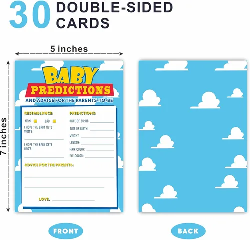 Miniatura 2 de Tarjetas de predicción y consejos para baby shower, tema de cielo y nubes, tarjetas de juego de doble cara de 5 x 7 pulgadas para regalos de fiesta