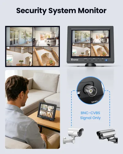 Miniatura 6 de Eyoyo Monitor de cámara de seguridad de 8 pulgadas, 1024 × 768 4:3 mini pantalla LCD CCTV Monitores pantalla con HDMI VGA BNC AV USB, monitor