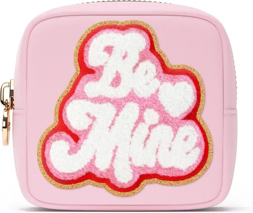 BE MINE - Bolsa de maquillaje de San Valentín, bolsa de viaje para cosméticos y neceser, bolsa de nailon con cremallera, lindo organizador de