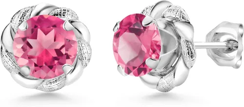 Miniatura 402 de Gem Stone King Aretes de plata de ley 925 de 0.236 in con piedra natal redonda para mujer