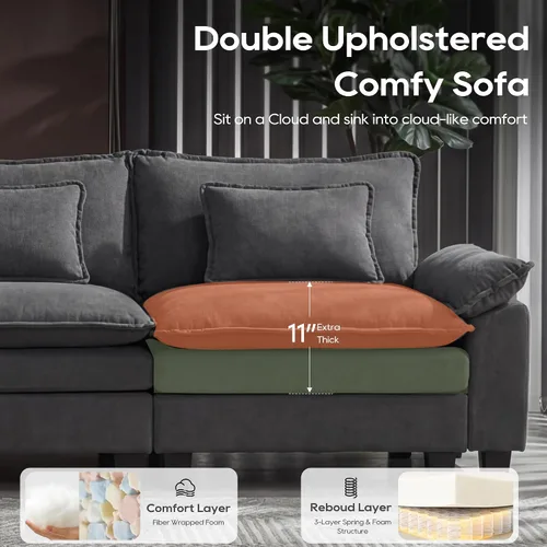Miniatura 3 de URRED Sofá modular de gran tamaño, 122 pulgadas en forma de U moderno y cómodo sofá nube con otomana móvil y almohadas, sofás de asiento profundo