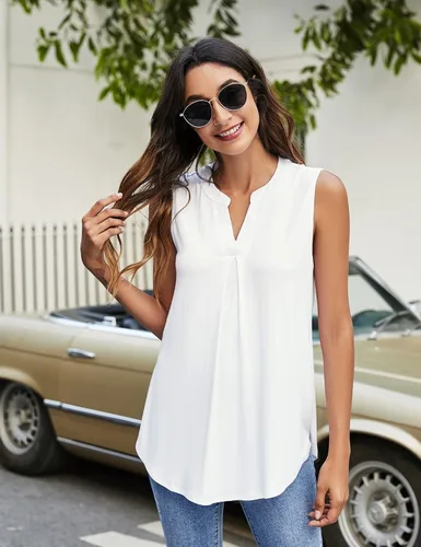 Miniatura 2 de Newchoice - Camiseta para mujer, cuello en V, sin mangas, blusa para verano, holgada, casual