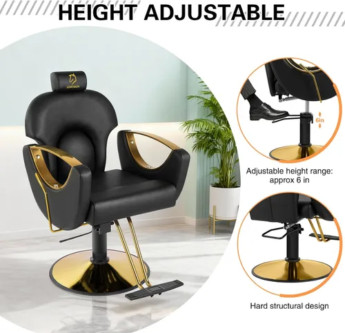Miniatura 6 de Silla de peluquería hidráulica, sillas de salón Silla giratoria de 360 grados, altura ajustable para estilista de peluquería de salón de tatuajes