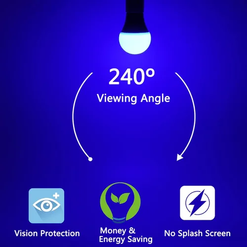 Miniatura 4 de Bombilla LED azul, 9 W (equivalente a 60 W), A19 E26 de base mediana, bombilla LED azul decorativa para porche exterior, Navidad, decoración
