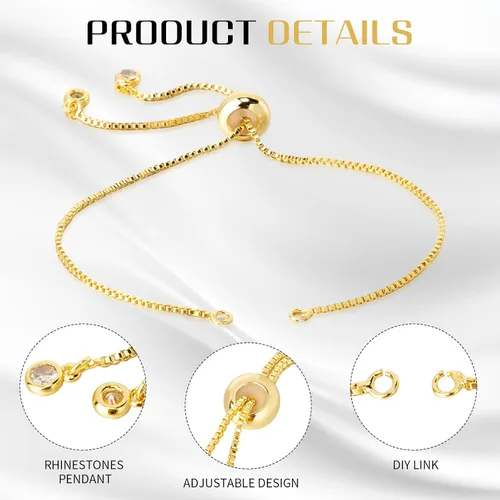 Miniatura 3 de Junkin 30 pulseras deslizantes de 8.7 pulgadas, pulsera ajustable con extremos de diamantes de imitación, cadenas extensoras para hacer joyas