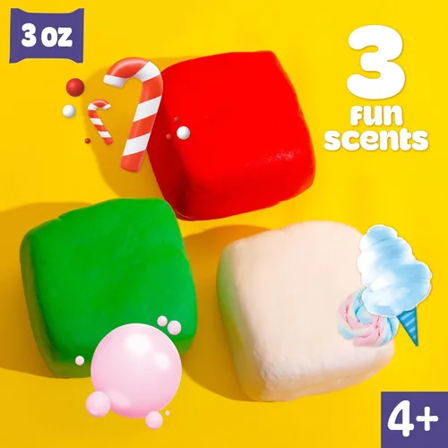 Miniatura 4 de Play-Doh Arcilla seca al aire, paquete de 3 unidades, 1 chicle verde, 1 menta roja, 1 algodón de azúcar azul, rellenos de calcetines, rellenos