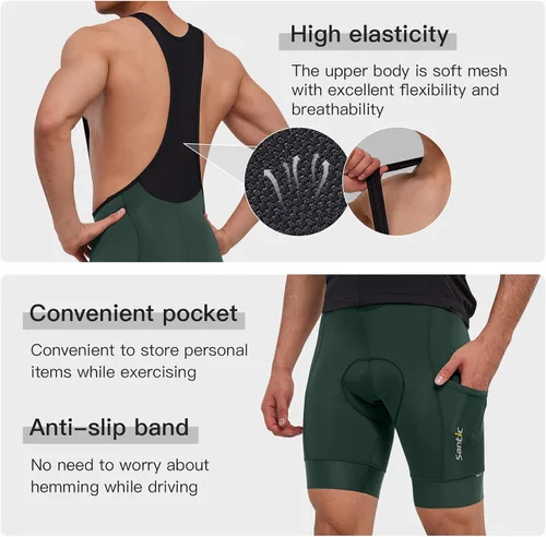 Miniatura 4 de Santic Pantalones cortos de ciclismo para hombre, mallas acolchadas 4D con bolsillo