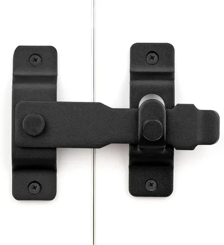 Miniatura 3 de INIRET Paquete de 2 pestillos para puerta de granero, 4.33 x 3.23 pulgadas, acero inoxidable negro mate, cerraduras de puerta abatibles, cerraduras