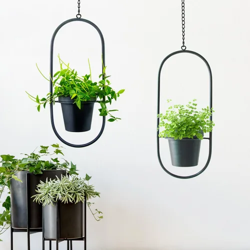 Miniatura 5 de Macetas colgantes modernas para plantas de interior, colgador de plantas de metal con macetas de 5 pulgadas, juego de 2 soportes negros ovalados