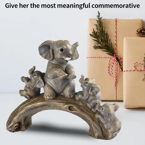 Miniatura 6 de Lindas estatuas de elefante amarillo para decoración del hogar, el elefante de la buena suerte y sus tres hijos están jugando en un puente