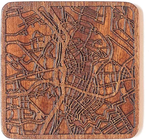 Miniatura 131 de Posavasos Amsterdam Map by O3 Design Studio, 1 pieza, posavasos de madera Sapele con mapa de la ciudad, hecho a mano, varias ciudades opcionales