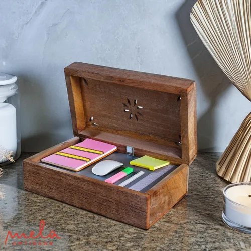 Miniatura 6 de Mela Artisans Serena Caja de madera de mango – Caja de almacenamiento de madera hecha a mano para joyas, accesorios y decoración del hogar – Mango