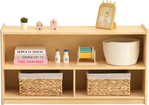 Miniatura 6 de OOOK - Organizador de estantes Montessori de 2 niveles para juguetes y almacenamiento para niños, estantes de almacenamiento de madera de 3