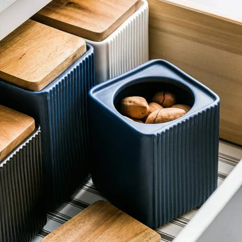 Miniatura 6 de Recipiente de almacenamiento de alimentos, tarros cuadrados de cerámica para galletas, recipiente de cocina con tapa hermética, bueno para Negro