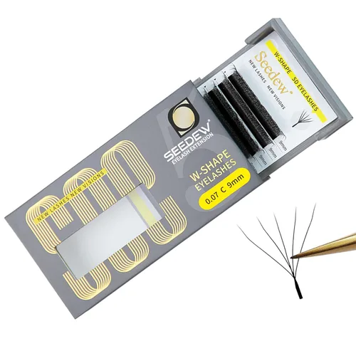 Miniatura 32 de Extensiones de pestañas con doble punta 3D, rizo D de 0.003 in, mezcla de 0.315-0.591 in, 12 filas por bandeja, tallo plano 3DD en forma de W
